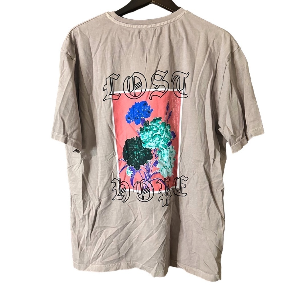 Topman Men's Light Salmon Pink SS T-Shirt Front & Back Lost Hope Floral Print L